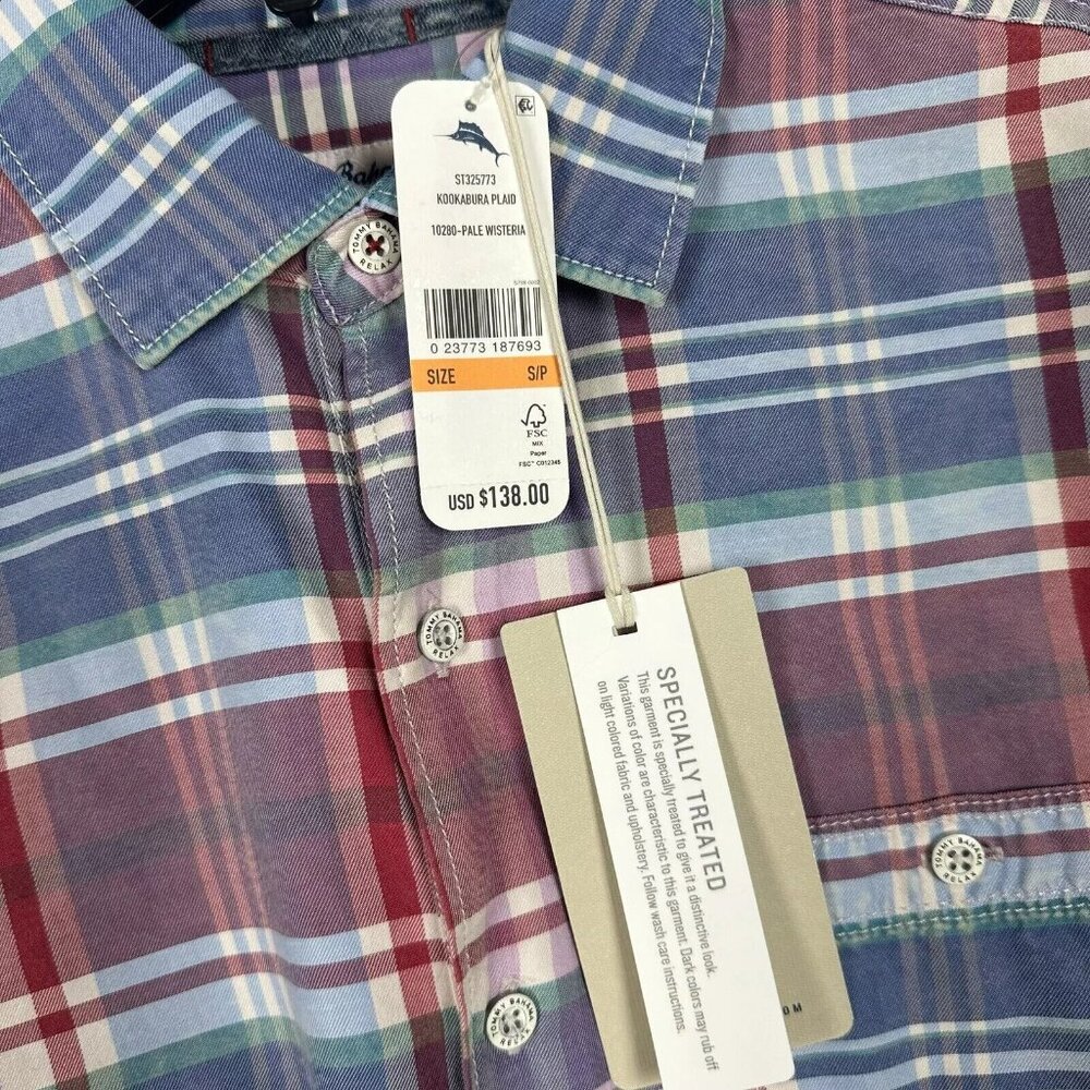Tommy Bahama Men's Small Pale Wisteria Kookabura Plaid Long Sleeve Shirt - Picture 9 of 9